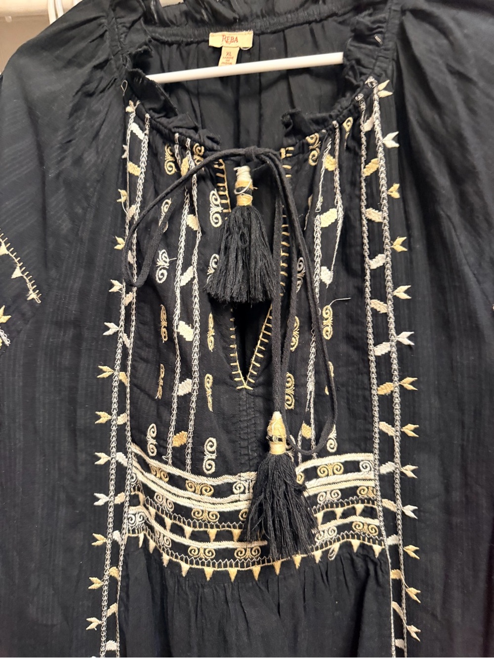 Reba Black Dress with Cream Embroidery and Tassel Tie - Picture 3 of 5